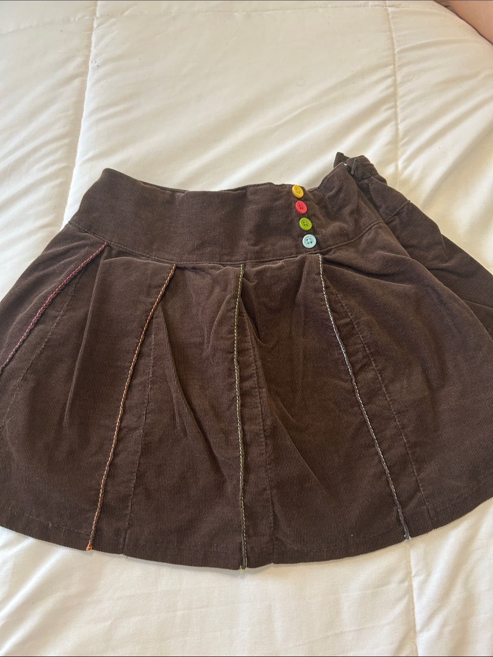Girls’ Gymboree—Brown Corduroy Pleated Skirt with Colorful Button Detail
